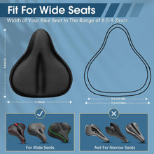 Load image into Gallery viewer, Wide Bike Seat Cushion, Soft Gel Bike Seat Cover for Men & Women Comfort, Padded Bicycle Saddle for Stationary/Exercise/Mountain/Road Bike, Indoor Outdoor Cycling Class