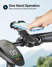 Load image into Gallery viewer, Quick-install bicycle phone holder with reinforced silicone cushions, 360° adjustable rotation, and safety lock for secure phone mounting on handlebars