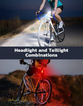 Load image into Gallery viewer, Slim USB‑rechargeable bike lights (front & tail) with 4+6 lighting modes, waterproof design, compact 17mm thick body, for road and commuter bikes.