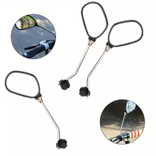 Load image into Gallery viewer, Black adjustable rear view mirror mounted on a handlebar, suitable for mountain bikes and mobility scooters, helping riders see behind them.