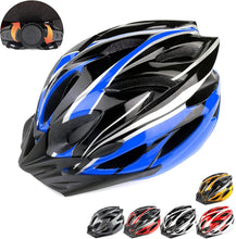 Load image into Gallery viewer, Black and blue bicycle helmet with additional color options displayed below.