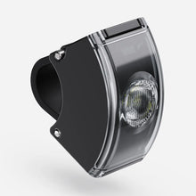 Load image into Gallery viewer, Close-up of Bookman Curve Front Bike Light in black