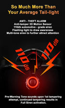 Load image into Gallery viewer, CushBike smart bike tail light – anti-theft, motion-activated alarm, USB charge, IPX5 waterproof, ideal for urban cycling.