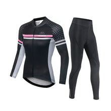 Load image into Gallery viewer, Women’s Black Bicycle Apparel Set – Cycling Jersey + Tights