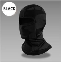 Load image into Gallery viewer, CushBike wind-proof winter face wrap for cyclists – one-piece balaclava cap and neck gaiter combo, black/grey/purple, ideal for cold weather riding.