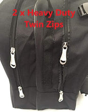 Load image into Gallery viewer, Close-up of black mobility scooter luggage bag showing two heavy-duty twin zips for secure storage