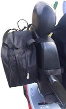 Load image into Gallery viewer, Black large mobility scooter or wheelchair shopping and luggage bag secured to the back of the seat with adjustable straps