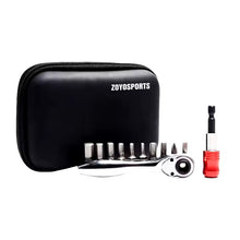 Load image into Gallery viewer, CushBike mini light portable alloy ratchet wrench bit set — compact cycling tool kit with metal case, lightweight and ideal for road, mountain and city bikes.