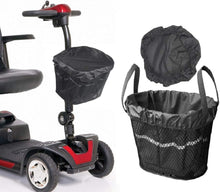 Load image into Gallery viewer, Mobility scooter front basket with waterproof liner and rain cover shown installed and removed