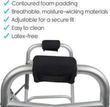 Load image into Gallery viewer, Soft padded grip covers wrapped around crutch handles, showing secure fastening system and added cushioning to reduce hand pressure and fatigue.