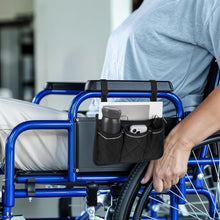 Load image into Gallery viewer, Wheelchair bag with cup holder and side pockets for easy storage. Ideal for wheelchairs, walkers, and mobility scooters. Lightweight, durable, and easy to attach.