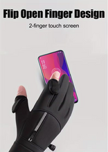 Load image into Gallery viewer, CushBike touchscreen bike gloves with flip‑top fingers – windproof winter cycling gloves with gel‑padded palms and touchscreen fingertips for outdoor riding.