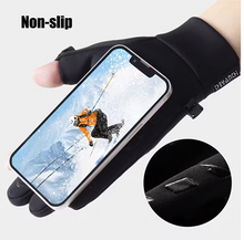 Load image into Gallery viewer, CushBike touchscreen bike gloves with flip‑top fingers – windproof winter cycling gloves with gel‑padded palms and touchscreen fingertips for outdoor riding.