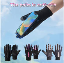 Load image into Gallery viewer, “Women’s warm cycling gloves by CushBike – insulated, windproof material, grippy palms, black with pink accents