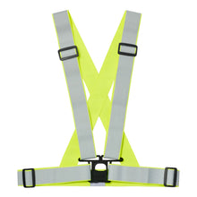 Load image into Gallery viewer, Bookman Reflective Cross Belt in neon yellow and grey with adjustable straps and black buckles.