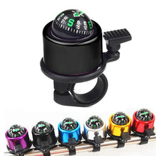 Load image into Gallery viewer, Bicycle ring bell with compass and alarm horn, black alloy model suited for mountain & road bikes
