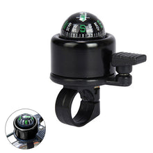 Load image into Gallery viewer, Bicycle ring bell with compass and alarm horn, black alloy model suited for mountain & road bikes