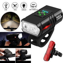 Load image into Gallery viewer, Rechargeable bicycle LED headlight and tail light combo.