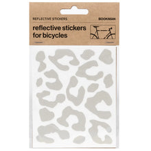 Load image into Gallery viewer, Bookman white reflective leopard stickers for bicycles displayed in original product packaging.