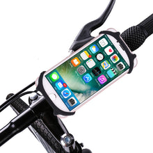 Load image into Gallery viewer, Durable silicone bike phone mount securely holding a smartphone on handlebars — universal fit for road, mountain, and commuter bikes.
