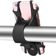 Load image into Gallery viewer, Durable silicone bike phone mount securely holding a smartphone on handlebars — universal fit for road, mountain, and commuter bikes.