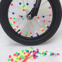 Load image into Gallery viewer, Kids’ bike spoke beads, 72-piece set, multicolor stars and rounds, clip-on wheel decorations.
