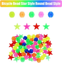 Load image into Gallery viewer, Kids’ bike spoke beads, 72-piece set, multicolor stars and rounds, clip-on wheel decorations.

