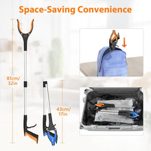 Load image into Gallery viewer, Folding grabber stick displayed in extended and compact sizes, highlighting convenient storage and portability for travel or home use
