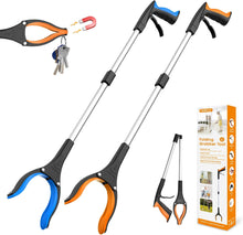 Load image into Gallery viewer, Heavy-duty helping hand grabber tools displayed in extended and folded positions, featuring lightweight metal shafts and easy-grip handles
