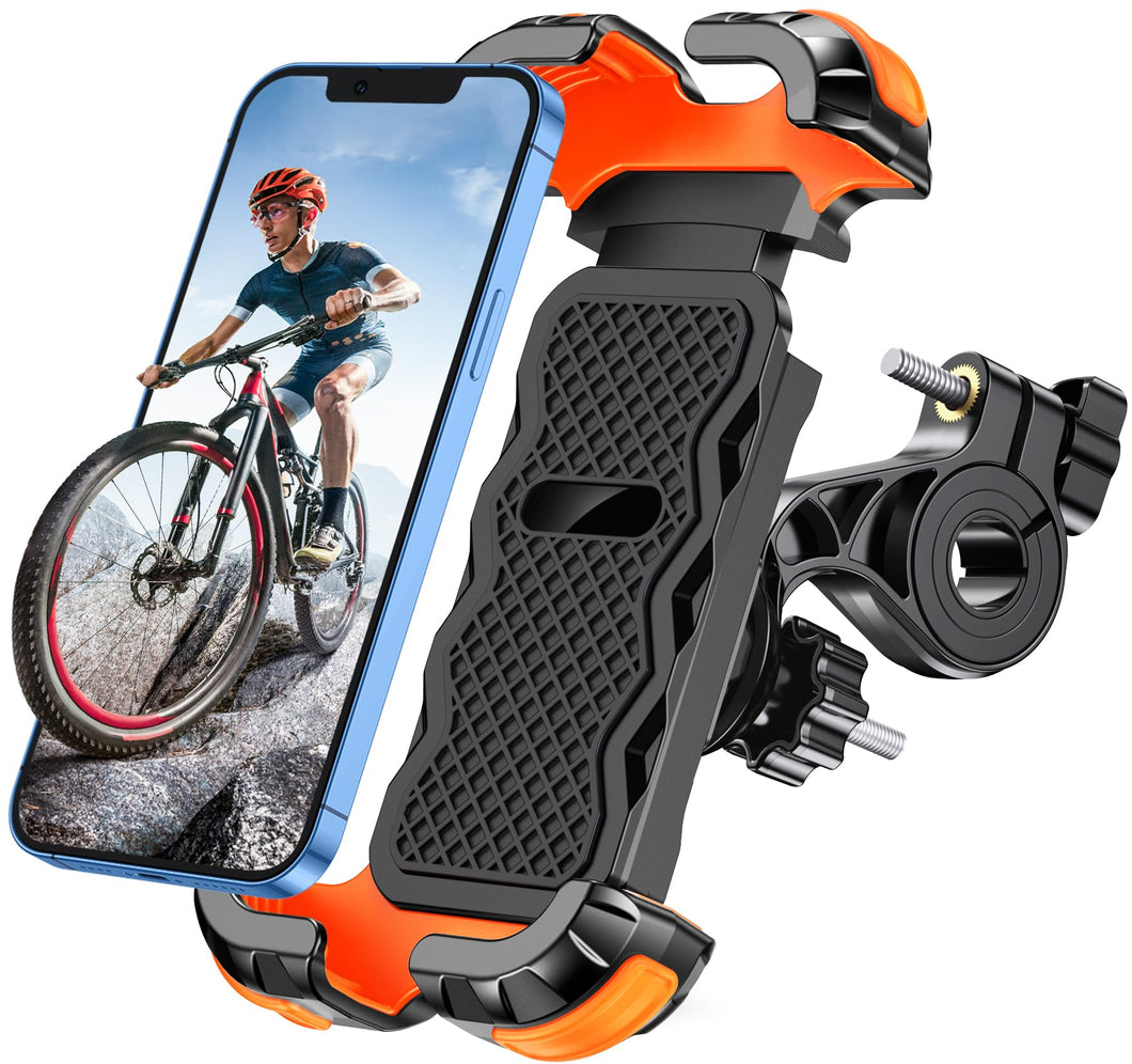 Bike phone mount 8S, quick install, 360° rotation, anti-slip, fits most 4.7–6.8 inch phones.
