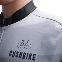 Load image into Gallery viewer, CushBike men’s black cycling jersey top – sleek design, short‑sleeve performance fit for mountain or road biking
