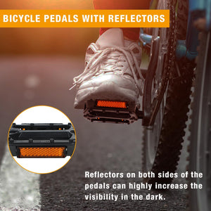 Bicycle Pedals,Mountain Bike Pedals,Bike Pedals,Bicycle Pedals with Reflectors,9/16-inch Bearing Platform Pedals
