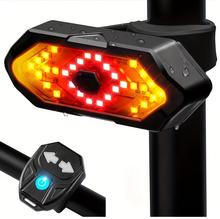 Load image into Gallery viewer, USB-rechargeable LED bike light with remote control and speaker, red and yellow LEDs
