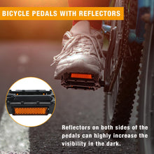 Load image into Gallery viewer, Platform bicycle pedals for MTB/road bike, reflectors built‑in, 9/16″ standard size
