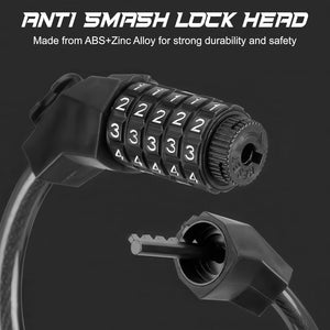 Bike Lock Cable, Combination Bicycle Lock 5 Digit 1.2m Long, Cycle Cable Lock with Code for Bikes E-Bike Mountain Bike Outdoor Scooter Ski. Bike Lock Combination.
