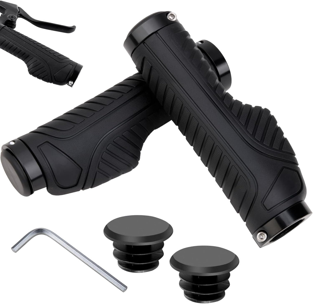 1 Pair Bike Handlebar Grips, Professional Mountain Bicycle Grips with Aluminum Lock Premium Anti-Slip Soft Rubber for 22.2mm for MTB BMX Mountain Road Bike E-Bike City, Allen Wrench Come With
