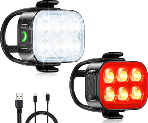 Ultra Slim Bike Lights , Rechargeable Bicycle Lights Front and Rear, 4+6 Modes Bike Light, Waterproof IP65 Cycle Lights for Road Safety, 1.5 Hrs Fast Charging Bike Light Cycling Headlights Set
