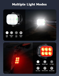 Ultra Slim Bike Lights , Rechargeable Bicycle Lights Front and Rear, 4+6 Modes Bike Light, Waterproof IP65 Cycle Lights for Road Safety, 1.5 Hrs Fast Charging Bike Light Cycling Headlights Set