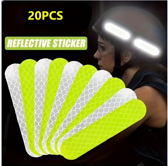 High‑visibility 20‑piece reflective rim & bike body sticker set – self‑adhesive, waterproof decal tape designed to boost night‑time visibility and cycling safety.