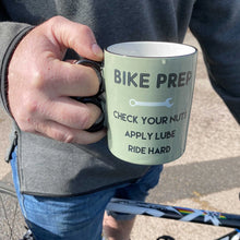 Load image into Gallery viewer, Novelty Bike Mug – Cycling Gift with Bike‑Shaped Handle and ‘Bike Prep’ Slogan
