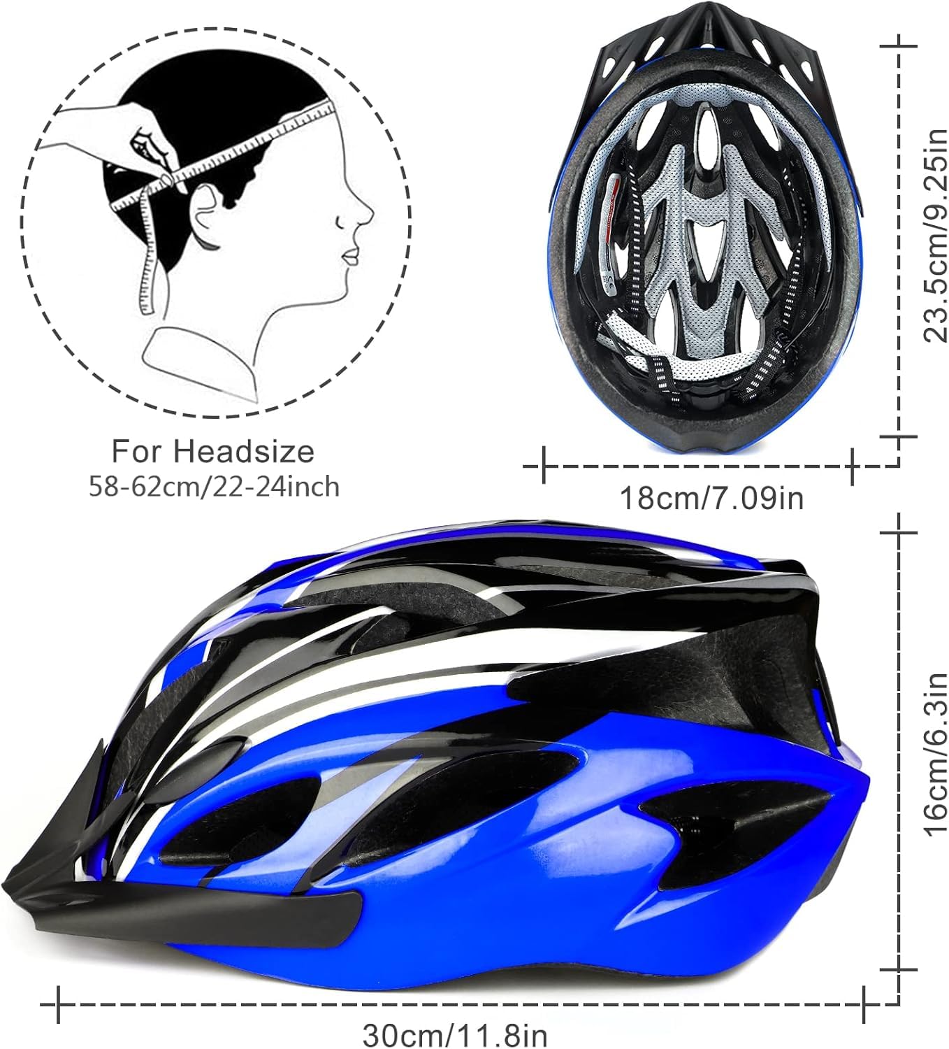 Premium Lightweight Bicycle Helmet 58-62 cm – 18 Vents Road & Mountain – CUSHBIKE Premium Lightweight Bicycle Helmet 58-62 cm – 18 Vents Road & Mountain – CUSHBIKE