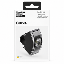 Load image into Gallery viewer, Bookman Curve Front Bike Light black in retail packaging
