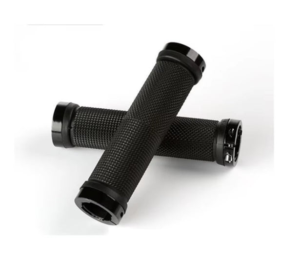 Comfort Rubber Handlebar Grips with Alloy Locking Rings – Universal 22.2 mm Fit