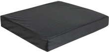 Load image into Gallery viewer, Black pressure-relief cushion photographed on a plain background, showing its thickness, shape, and smooth zippered cover.
