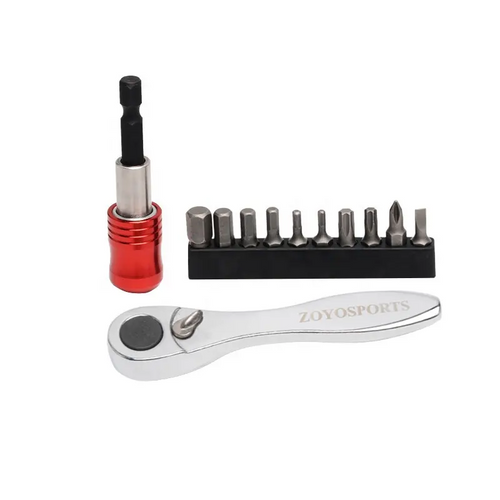 CushBike mini light portable alloy ratchet wrench bit set — compact cycling tool kit with metal case, lightweight and ideal for road, mountain and city bikes.