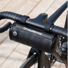 Load image into Gallery viewer, Spacious 3D bike handlebar pouch mounted on bicycle, front frame bag with removable straps for mountain and road bikes.
