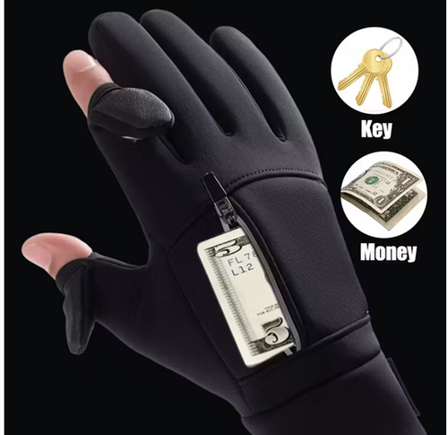 CushBike touchscreen bike gloves with flip‑top fingers – windproof winter cycling gloves with gel‑padded palms and touchscreen fingertips for outdoor riding.