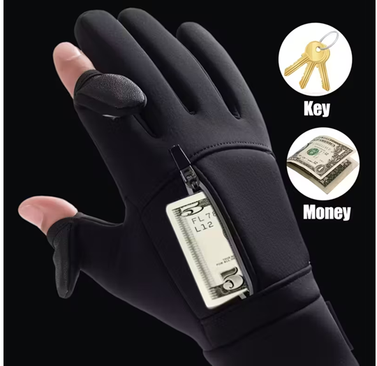 CushBike touchscreen bike gloves with flip‑top fingers – windproof winter cycling gloves with gel‑padded palms and touchscreen fingertips for outdoor riding.