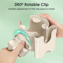 Load image into Gallery viewer, Mobility aid cup holder with a flexible 360-degree rotating clip, allowing secure and customizable mounting on various mobility devices
