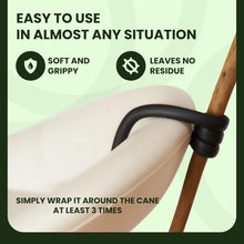 Load image into Gallery viewer, Walking stick holder wrapped around cane and chair showing easy use and secure grip
